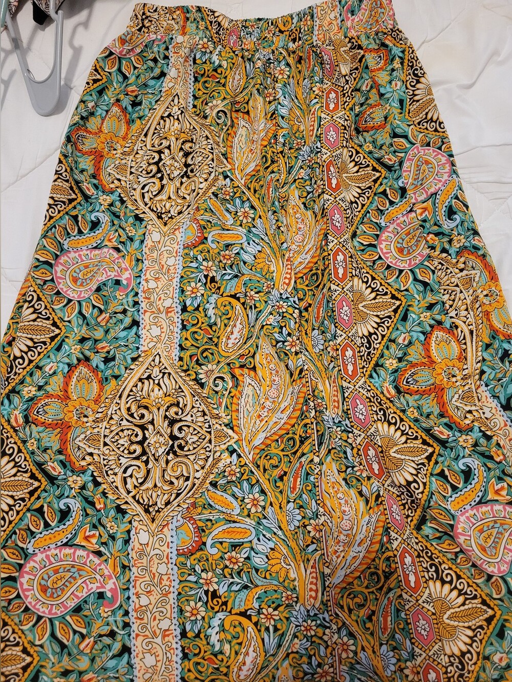 SHEIN Paisley Floral Maxi Skirt in Teal, Mustard, Pink and Cream